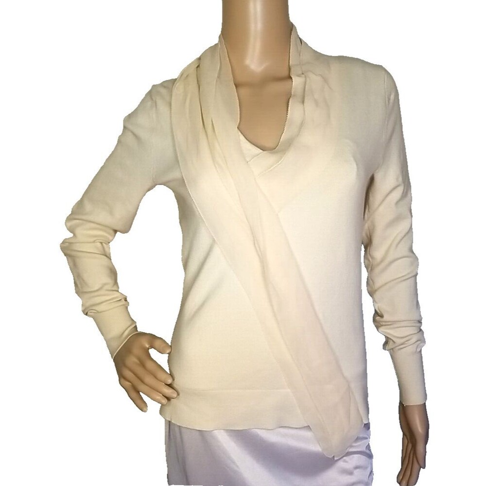Magaschoni Peruvian Pima Womens Long Sleeve Tight Knit Silk Trim Sweater  Size M
